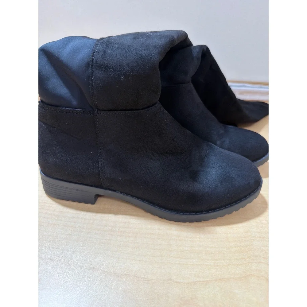 Black Over The Knee Faux Suede Stretch Back Tall Boots Size 6.5 Low Block Heel